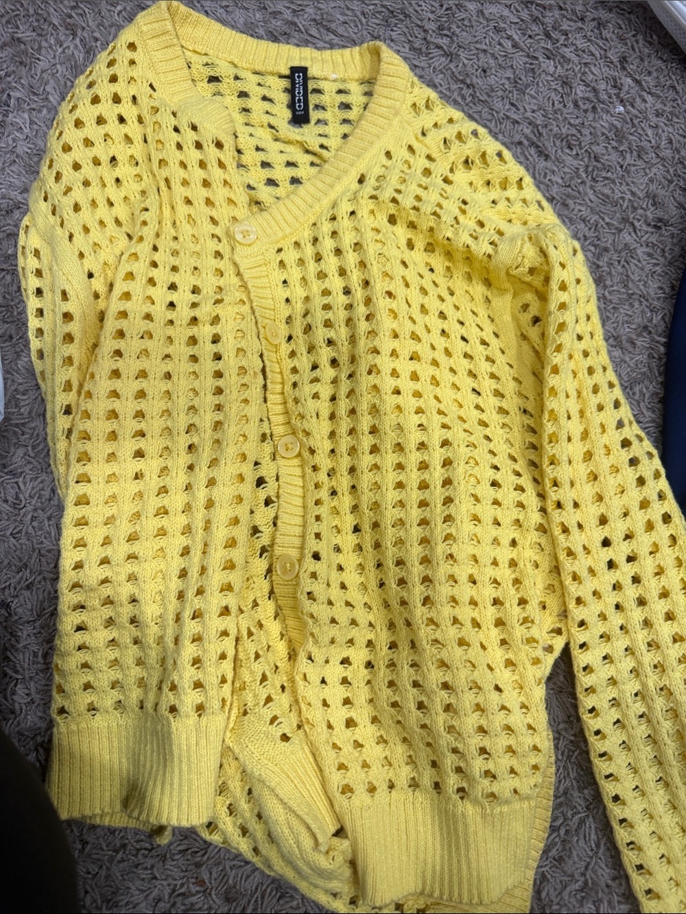 Divided Yellow Open-Knit Button Cardigan